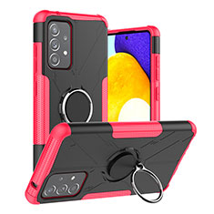 Silicone Matte Finish and Plastic Back Cover Case with Magnetic Finger Ring Stand J01X for Samsung Galaxy A52 4G Hot Pink