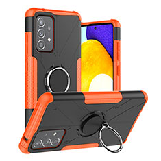 Silicone Matte Finish and Plastic Back Cover Case with Magnetic Finger Ring Stand J01X for Samsung Galaxy A52 4G Orange