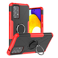 Silicone Matte Finish and Plastic Back Cover Case with Magnetic Finger Ring Stand J01X for Samsung Galaxy A52 4G Red
