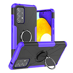Silicone Matte Finish and Plastic Back Cover Case with Magnetic Finger Ring Stand J01X for Samsung Galaxy A52 5G Purple