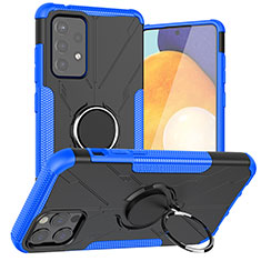 Silicone Matte Finish and Plastic Back Cover Case with Magnetic Finger Ring Stand J01X for Samsung Galaxy A72 5G Blue