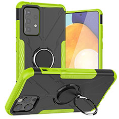 Silicone Matte Finish and Plastic Back Cover Case with Magnetic Finger Ring Stand J01X for Samsung Galaxy A72 5G Green