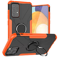 Silicone Matte Finish and Plastic Back Cover Case with Magnetic Finger Ring Stand J01X for Samsung Galaxy A72 5G Orange