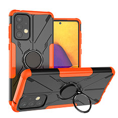 Silicone Matte Finish and Plastic Back Cover Case with Magnetic Finger Ring Stand J01X for Samsung Galaxy A73 5G Orange