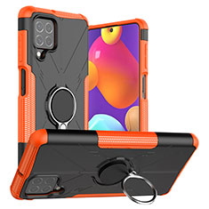 Silicone Matte Finish and Plastic Back Cover Case with Magnetic Finger Ring Stand J01X for Samsung Galaxy F62 5G Orange