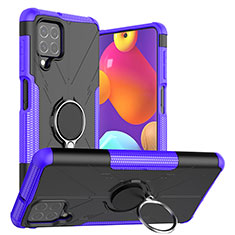 Silicone Matte Finish and Plastic Back Cover Case with Magnetic Finger Ring Stand J01X for Samsung Galaxy F62 5G Purple
