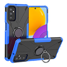 Silicone Matte Finish and Plastic Back Cover Case with Magnetic Finger Ring Stand J01X for Samsung Galaxy M52 5G Blue