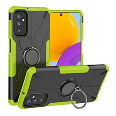 Silicone Matte Finish and Plastic Back Cover Case with Magnetic Finger Ring Stand J01X for Samsung Galaxy M52 5G Green