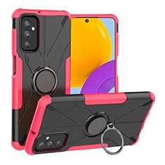Silicone Matte Finish and Plastic Back Cover Case with Magnetic Finger Ring Stand J01X for Samsung Galaxy M52 5G Hot Pink