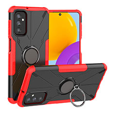 Silicone Matte Finish and Plastic Back Cover Case with Magnetic Finger Ring Stand J01X for Samsung Galaxy M52 5G Red