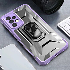 Silicone Matte Finish and Plastic Back Cover Case with Magnetic Finger Ring Stand J02S for Samsung Galaxy A52 5G Purple