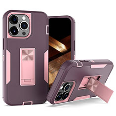 Silicone Matte Finish and Plastic Back Cover Case with Magnetic Finger Ring Stand J03S for Apple iPhone 13 Pro Max Purple