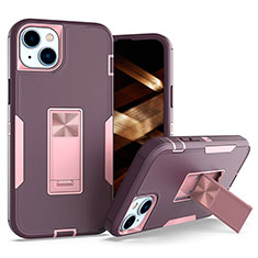 Silicone Matte Finish and Plastic Back Cover Case with Magnetic Finger Ring Stand J03S for Apple iPhone 14 Plus Purple