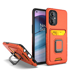 Silicone Matte Finish and Plastic Back Cover Case with Magnetic Finger Ring Stand J03S for OnePlus Nord N20 5G Orange