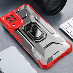 Silicone Matte Finish and Plastic Back Cover Case with Magnetic Finger Ring Stand J03S for Samsung Galaxy A12 Red