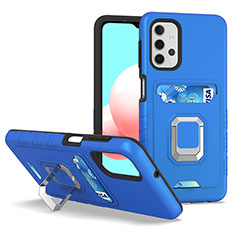 Silicone Matte Finish and Plastic Back Cover Case with Magnetic Finger Ring Stand J03S for Samsung Galaxy A32 4G Blue