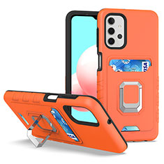 Silicone Matte Finish and Plastic Back Cover Case with Magnetic Finger Ring Stand J03S for Samsung Galaxy A32 4G Orange
