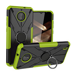 Silicone Matte Finish and Plastic Back Cover Case with Magnetic Finger Ring Stand JX1 for Nokia C10 Green