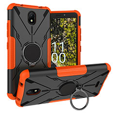 Silicone Matte Finish and Plastic Back Cover Case with Magnetic Finger Ring Stand JX1 for Nokia C100 Orange