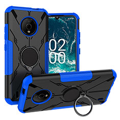 Silicone Matte Finish and Plastic Back Cover Case with Magnetic Finger Ring Stand JX1 for Nokia C200 Blue