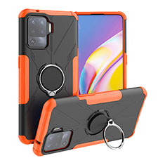 Silicone Matte Finish and Plastic Back Cover Case with Magnetic Finger Ring Stand JX1 for Oppo A94 4G Orange