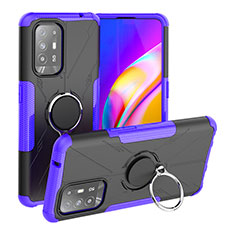 Silicone Matte Finish and Plastic Back Cover Case with Magnetic Finger Ring Stand JX1 for Oppo F19 Pro+ Plus 5G Purple