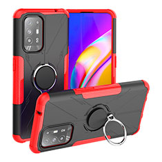Silicone Matte Finish and Plastic Back Cover Case with Magnetic Finger Ring Stand JX1 for Oppo Reno5 Z 5G Red