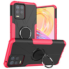 Silicone Matte Finish and Plastic Back Cover Case with Magnetic Finger Ring Stand JX1 for Realme 8 Pro Hot Pink