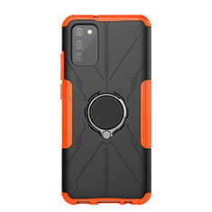 Silicone Matte Finish and Plastic Back Cover Case with Magnetic Finger Ring Stand JX1 for Samsung Galaxy A02s Orange