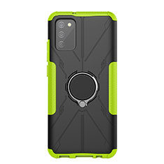 Silicone Matte Finish and Plastic Back Cover Case with Magnetic Finger Ring Stand JX1 for Samsung Galaxy A03s Green