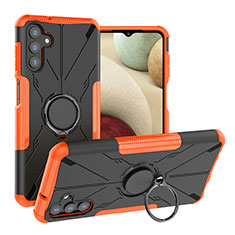 Silicone Matte Finish and Plastic Back Cover Case with Magnetic Finger Ring Stand JX1 for Samsung Galaxy A04s Orange