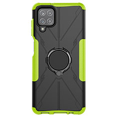 Silicone Matte Finish and Plastic Back Cover Case with Magnetic Finger Ring Stand JX1 for Samsung Galaxy A12 Nacho Green