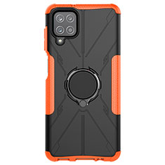 Silicone Matte Finish and Plastic Back Cover Case with Magnetic Finger Ring Stand JX1 for Samsung Galaxy A12 Nacho Orange