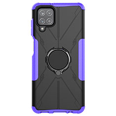 Silicone Matte Finish and Plastic Back Cover Case with Magnetic Finger Ring Stand JX1 for Samsung Galaxy A12 Nacho Purple