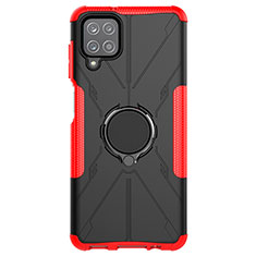 Silicone Matte Finish and Plastic Back Cover Case with Magnetic Finger Ring Stand JX1 for Samsung Galaxy A12 Nacho Red