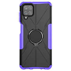 Silicone Matte Finish and Plastic Back Cover Case with Magnetic Finger Ring Stand JX1 for Samsung Galaxy A12 Purple
