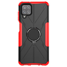 Silicone Matte Finish and Plastic Back Cover Case with Magnetic Finger Ring Stand JX1 for Samsung Galaxy A12 Red
