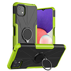 Silicone Matte Finish and Plastic Back Cover Case with Magnetic Finger Ring Stand JX1 for Samsung Galaxy F42 5G Green