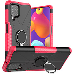 Silicone Matte Finish and Plastic Back Cover Case with Magnetic Finger Ring Stand JX1 for Samsung Galaxy M62 4G Hot Pink