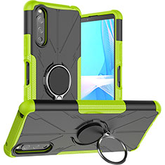 Silicone Matte Finish and Plastic Back Cover Case with Magnetic Finger Ring Stand JX1 for Sony Xperia 10 III Green