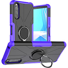 Silicone Matte Finish and Plastic Back Cover Case with Magnetic Finger Ring Stand JX1 for Sony Xperia 10 III Lite Purple