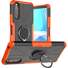 Silicone Matte Finish and Plastic Back Cover Case with Magnetic Finger Ring Stand JX1 for Sony Xperia 10 III Orange