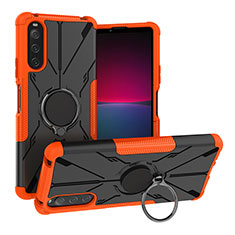 Silicone Matte Finish and Plastic Back Cover Case with Magnetic Finger Ring Stand JX1 for Sony Xperia 10 IV Orange