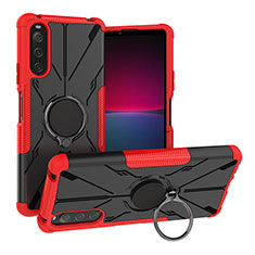 Silicone Matte Finish and Plastic Back Cover Case with Magnetic Finger Ring Stand JX1 for Sony Xperia 10 IV Red