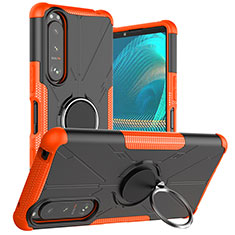 Silicone Matte Finish and Plastic Back Cover Case with Magnetic Finger Ring Stand JX1 for Sony Xperia 5 III Orange