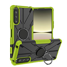 Silicone Matte Finish and Plastic Back Cover Case with Magnetic Finger Ring Stand JX1 for Sony Xperia 5 IV Green