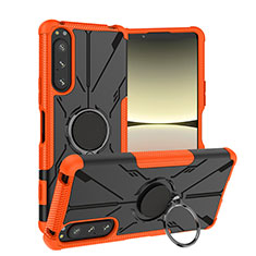 Silicone Matte Finish and Plastic Back Cover Case with Magnetic Finger Ring Stand JX1 for Sony Xperia 5 IV Orange
