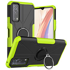 Silicone Matte Finish and Plastic Back Cover Case with Magnetic Finger Ring Stand JX1 for Vivo Y75s 5G Green