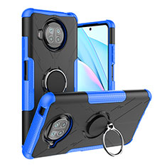 Silicone Matte Finish and Plastic Back Cover Case with Magnetic Finger Ring Stand JX1 for Xiaomi Mi 10i 5G Blue