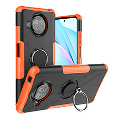 Silicone Matte Finish and Plastic Back Cover Case with Magnetic Finger Ring Stand JX1 for Xiaomi Mi 10i 5G Orange